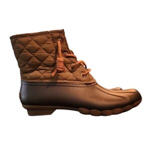 Sperry Women's Saltwater Quilted Duck Boot Size 5 olive green & blue Waterproof